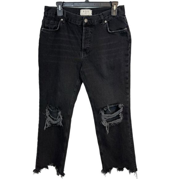 Free People We The Free 27 Black Distressed Frayed Mid Rise Maggie Straight Jean - Picture 5 of 15